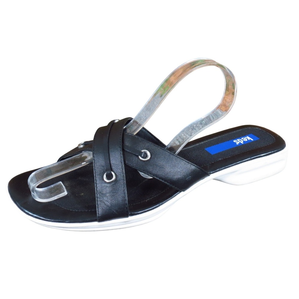 Keds‎ Women Sandal Size 9 Casual Summer Slide Black Leather Crisscross Eyelet
